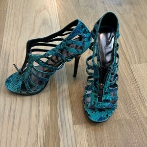 Bakers blue snake skin zip up heels